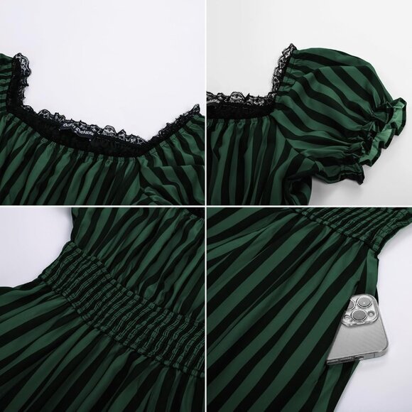 Women's Scarlet Darkness Victorian Renaissance Costume Midi Dress Green Black - Picture 8 of 8